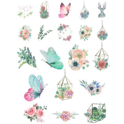 Wrapables Decorative Scrapbooking Washi Stickers (60 pcs), Pastel Garden Image 1