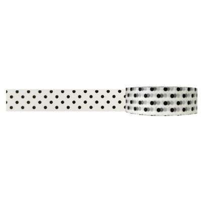 Wrapables Decorative Washi Masking Tape, Black and White Dots Image 1