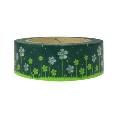 Wrapables Decorative Washi Masking Tape, Green Flowers Image 1