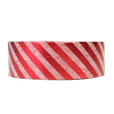 Wrapables Decorative Washi Masking Tape, Shiny Red Stripes Image 1