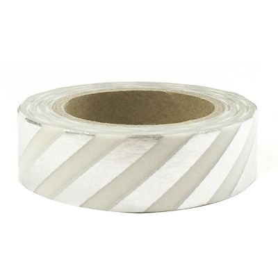 Wrapables Decorative Washi Masking Tape, Shiny Silver Stripes Image 1