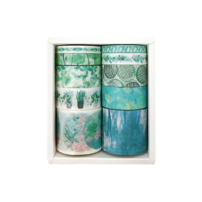 Wrapables Decorative Washi Tape Box Set (10 Rolls), Green Floral Image 1