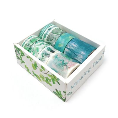 Wrapables Decorative Washi Tape Box Set (10 Rolls), Green Floral Image 1