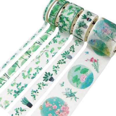 Wrapables Decorative Washi Tape Box Set (10 Rolls), Green Floral Image 2