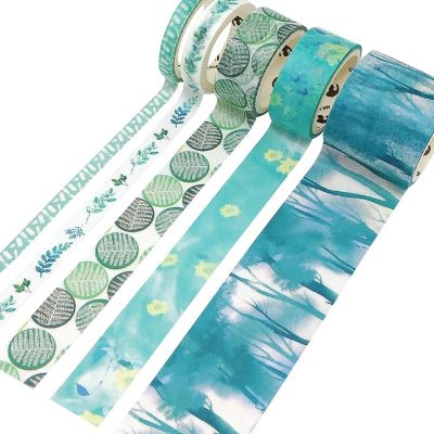 Wrapables Decorative Washi Tape Box Set (10 Rolls), Green Floral Image 3