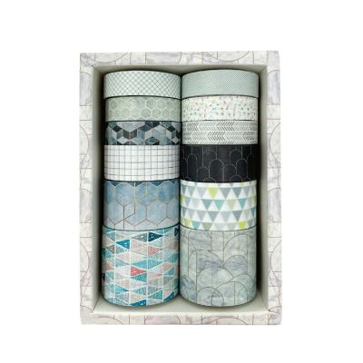Wrapables Decorative Washi Tape Box Set (12 Rolls), Gray Geometric Image 1
