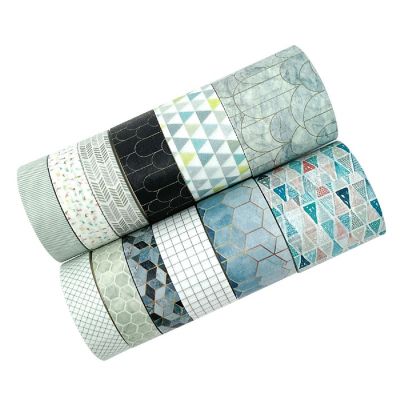 Wrapables Decorative Washi Tape Box Set (12 Rolls), Gray Geometric Image 2