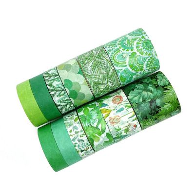 Wrapables Decorative Washi Tape Box Set (12 Rolls), Green Image 2