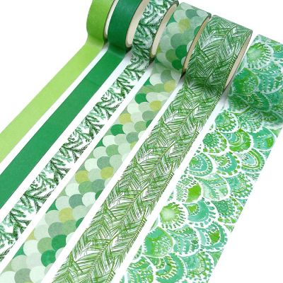 Wrapables Decorative Washi Tape Box Set (12 Rolls), Green Image 3