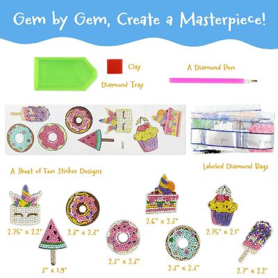 Wrapables Diamond Art Kits, 5D Gem Painting DIY Arts &amp; Crafts Stickers, 8pcs Sweet Treats Image 1