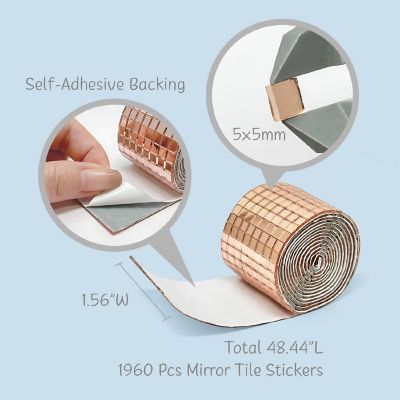 Wrapables Disco Ball Mirror Self Adhesive Mosaic Tiles 5mm x 5mm Rose Gold Image 1