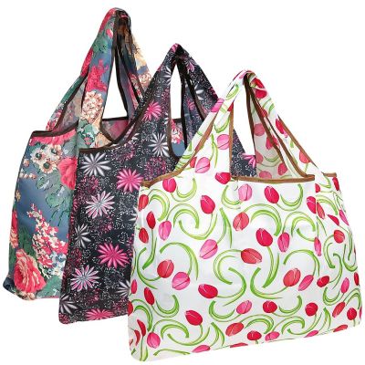 Wrapables Eco-Friendly Large Nylon Reusable Shopping Bags (Set of 3), Floral Delight Image 1