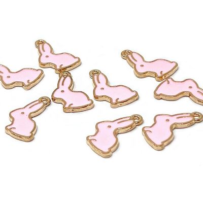 Wrapables Enamel Jewelry Making Charm Pendants (Set of 10), Pink Bunny Image 1
