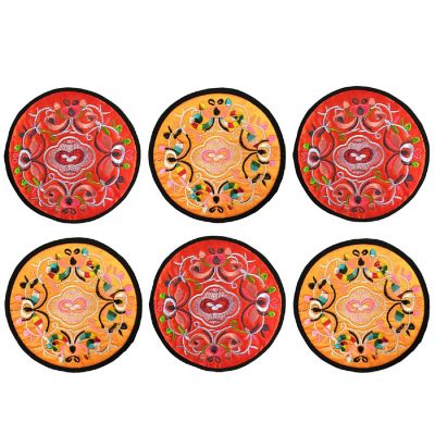 Wrapables Ethnic Embroidered Coasters Set of 6, Red/Orange Image 1