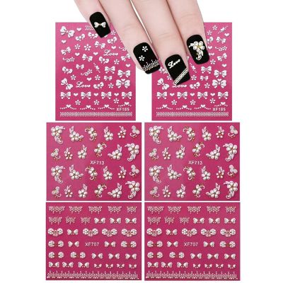 Wrapables Fingernail Stickers Nail Art Nail Stickers Self-Adhesive Nail Stickers 3D Nail Decals - Bows, Hearts & Flowers (3 designs/6 sheets) Image 1