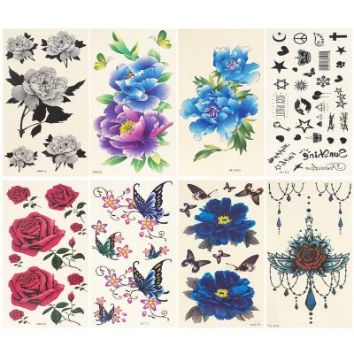 Wrapables&#174; Floral Temporary Tattoo Body Art Water Tattoos (8 Sheets), Cool Floral Image 1