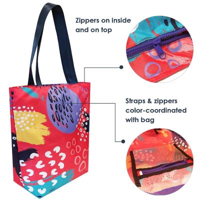 Wrapables Foldable Lightweight Tote Bag with Durable Ripstop Polyester for Shopping, Travel, Gym, Beach, Casual, Everyday, Small, Abstract 2 Image 2