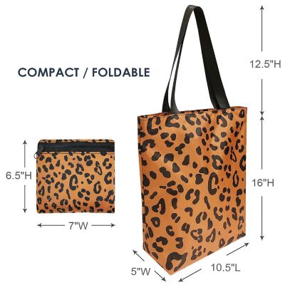 Wrapables Foldable Lightweight Tote Bag with Durable Ripstop Polyester for Shopping, Travel, Gym, Beach, Casual, Everyday, Small, Leopard Image 1