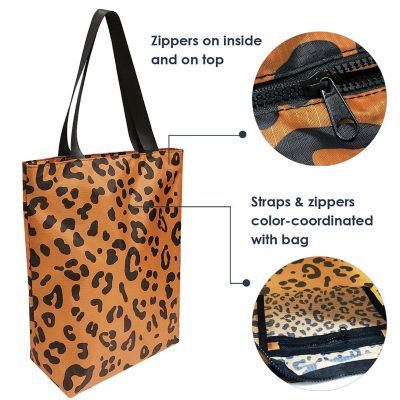 Wrapables Foldable Lightweight Tote Bag with Durable Ripstop Polyester for Shopping, Travel, Gym, Beach, Casual, Everyday, Small, Leopard Image 2