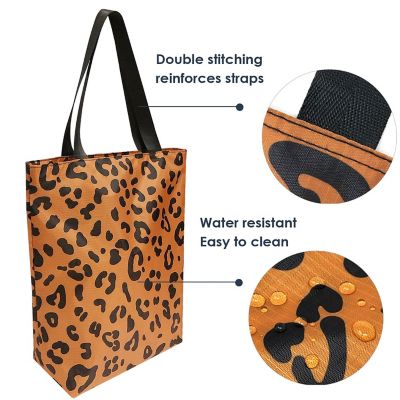 Wrapables Foldable Lightweight Tote Bag with Durable Ripstop Polyester for Shopping, Travel, Gym, Beach, Casual, Everyday, Small, Leopard Image 3