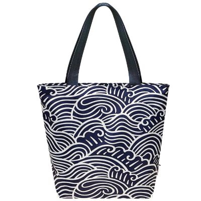 Wrapables Foldable Lightweight Tote Bag with Durable Ripstop Polyester for Shopping, Travel, Gym, Beach, Casual, Everyday, Small, Waves Image 1