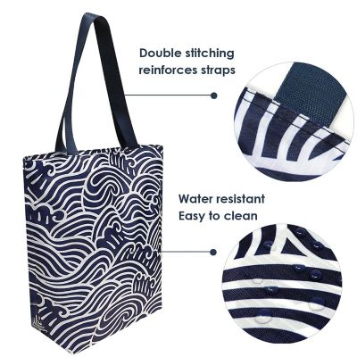 Wrapables Foldable Lightweight Tote Bag with Durable Ripstop Polyester for Shopping, Travel, Gym, Beach, Casual, Everyday, Small, Waves Image 3