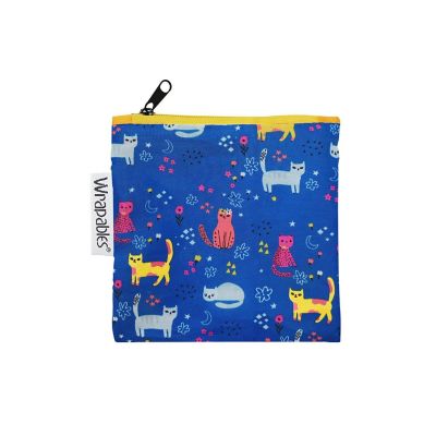 Wrapables Foldable Reusable Shopping Bags, Blue Cats Image 1