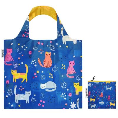 Wrapables Foldable Reusable Shopping Bags, Blue Cats Image 3