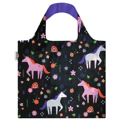 Wrapables Foldable Reusable Shopping Bags, Unicorns Black Image 1