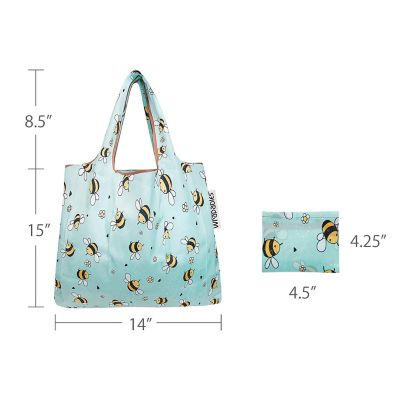 Wrapables Foldable Tote Nylon Reusable Grocery Bag (Set of 2), Bumble Bees Image 2