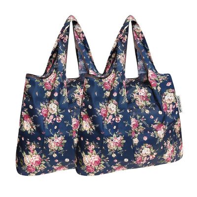 Wrapables Foldable Tote Nylon Reusable Grocery Bag (Set of 2), Classic Roses Image 1