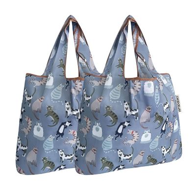 Wrapables Foldable Tote Nylon Reusable Grocery Bag (Set of 2), Cool Felines Image 1