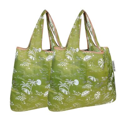 Wrapables Foldable Tote Nylon Reusable Grocery Bag (Set of 2), Green Paradise Image 1