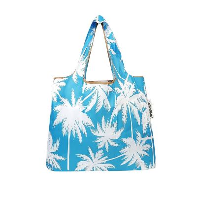 Wrapables Foldable Tote Nylon Reusable Grocery Bag (Set of 2), Palm Trees in Blue Image 1