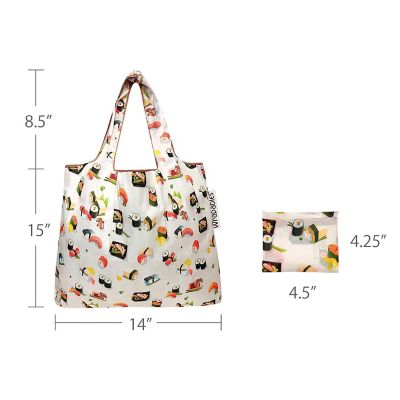Wrapables Foldable Tote Nylon Reusable Grocery Bag (Set of 2), Sushi Image 2