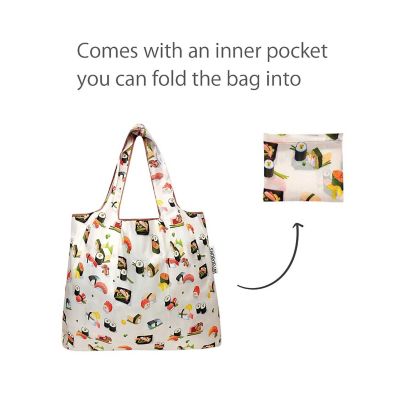 Wrapables Foldable Tote Nylon Reusable Grocery Bag (Set of 2), Sushi Image 3