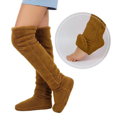 Wrapables Fuzzy Thigh High Leg Warmer Socks, Brown Image 1