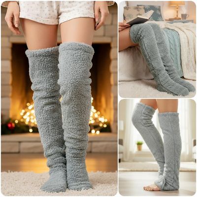 Wrapables Fuzzy Thigh High Leg Warmer Socks, Light Gray Image 2