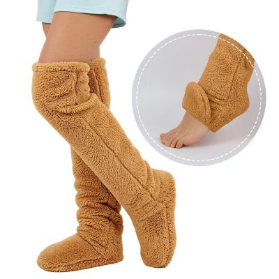 Wrapables Fuzzy Thigh High Leg Warmer Socks, Tan Image 1