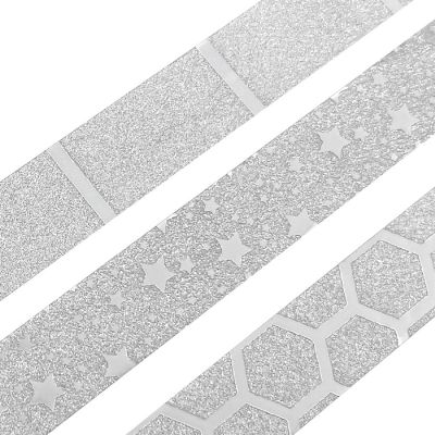 Wrapables Glitter and Shine Washi Tapes Decorative Masking Tapes (Set of 3), Silver Glitter Stars Image 2
