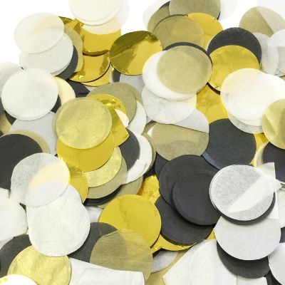 Wrapables Gold, Black & White Mix Round Tissue Paper Confetti 1" Circle Confetti Image 1