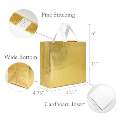 Wrapables Gold Glossy Non-Woven Reusable Gift Bags with Handles (Set of 8) Image 1