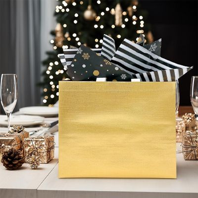 Wrapables Gold Glossy Non-Woven Reusable Gift Bags with Handles (Set of 8) Image 3