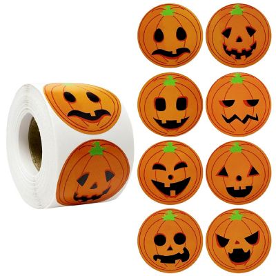 Wrapables Halloween Sticker Roll (500pcs), Pumpkin Face Image 1