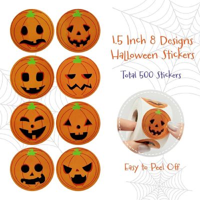 Wrapables Halloween Sticker Roll (500pcs), Pumpkin Face Image 1