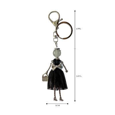 Wrapables Hanging Fashionista Doll Keychain, Crystal Rhinestone Keyring Bag Charm, Black Bow Image 1