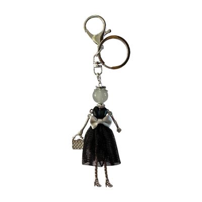 Wrapables Hanging Fashionista Doll Keychain, Crystal Rhinestone Keyring Bag Charm, Black Bow Image 1