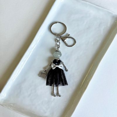 Wrapables Hanging Fashionista Doll Keychain, Crystal Rhinestone Keyring Bag Charm, Black Bow Image 3