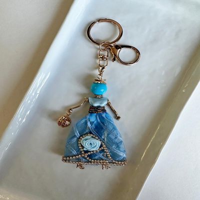 Wrapables Hanging Fashionista Doll Keychain, Crystal Rhinestone Keyring Bag Charm, Blue Rose Image 2