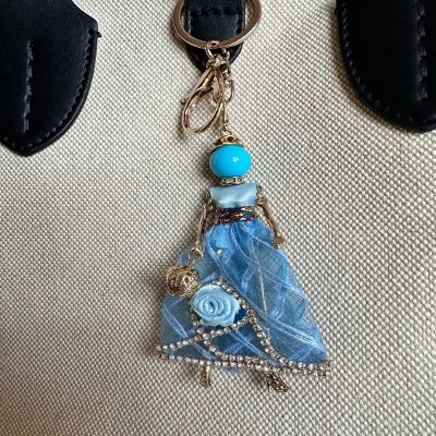 Wrapables Hanging Fashionista Doll Keychain, Crystal Rhinestone Keyring Bag Charm, Blue Rose Image 3